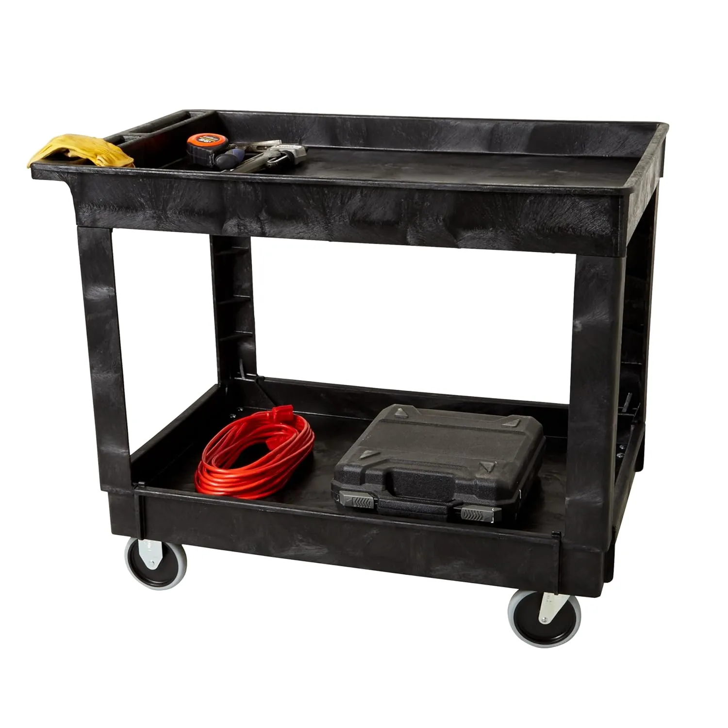 Rubbermaid Commercial Products 2-Shelf Utility/Moving Cart, Medium, Lipped Shelves, Standard Handle, 500 lbs. Capacity, for Warehouse/Garage/Cleaning/Manufacturing/Maintenance