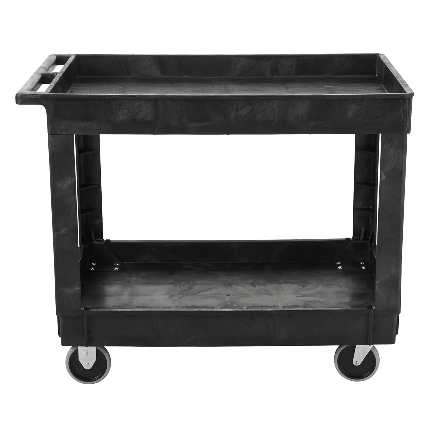 Rubbermaid Commercial Products 2-Shelf Utility/Moving Cart, Medium, Lipped Shelves, Standard Handle, 500 lbs. Capacity, for Warehouse/Garage/Cleaning/Manufacturing/Maintenance