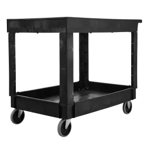 Rubbermaid Commercial Products 2-Shelf Utility/Moving Cart, Medium, Lipped Shelves, Standard Handle, 500 lbs. Capacity, for Warehouse/Garage/Cleaning/Manufacturing/Maintenance