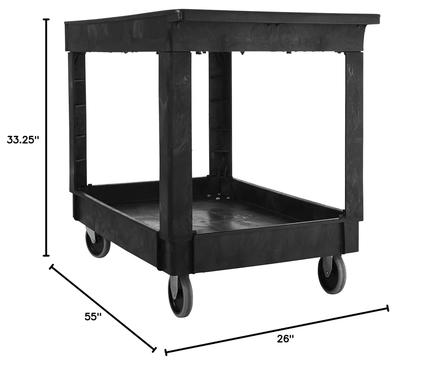 Rubbermaid Commercial Products 2-Shelf Utility/Moving Cart, Medium, Lipped Shelves, Standard Handle, 500 lbs. Capacity, for Warehouse/Garage/Cleaning/Manufacturing/Maintenance