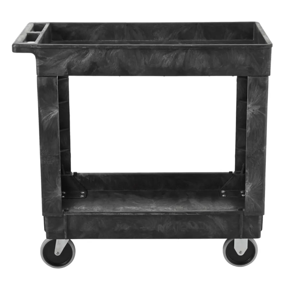 Rubbermaid Commercial Products 2-Shelf Utility/Moving Cart with Wheels, 300-Pound Capacity, Black, Lipped Shelves with Handle, Use in School/Restaurant/Warehouse/Manufacturing/Garage