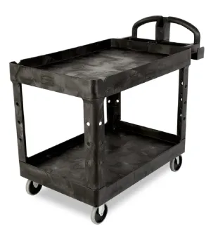 Rubbermaid Commercial Products BRUTE Heavy Duty 2-Shelf Utility/Service Cart, Medium, Lipped Shelves, Ergonomic Handle, 750 lb Capacity, Black, for Warehouse/Garage/Cleaning/Office