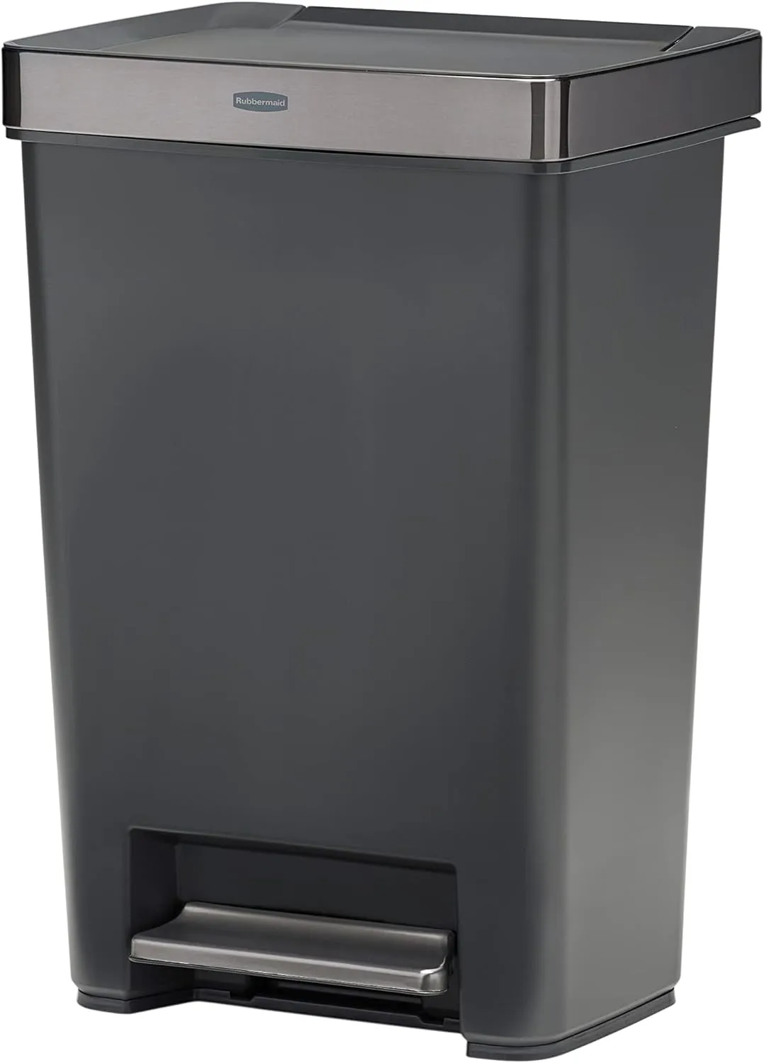 Rubbermaid Premier Series III Step-On Trash Can for Home and Kitchen, with Stainless Steel Rim, 12.4 Gallon, Charcoal, for Home/Kitchen/Garage/Apartment/Office