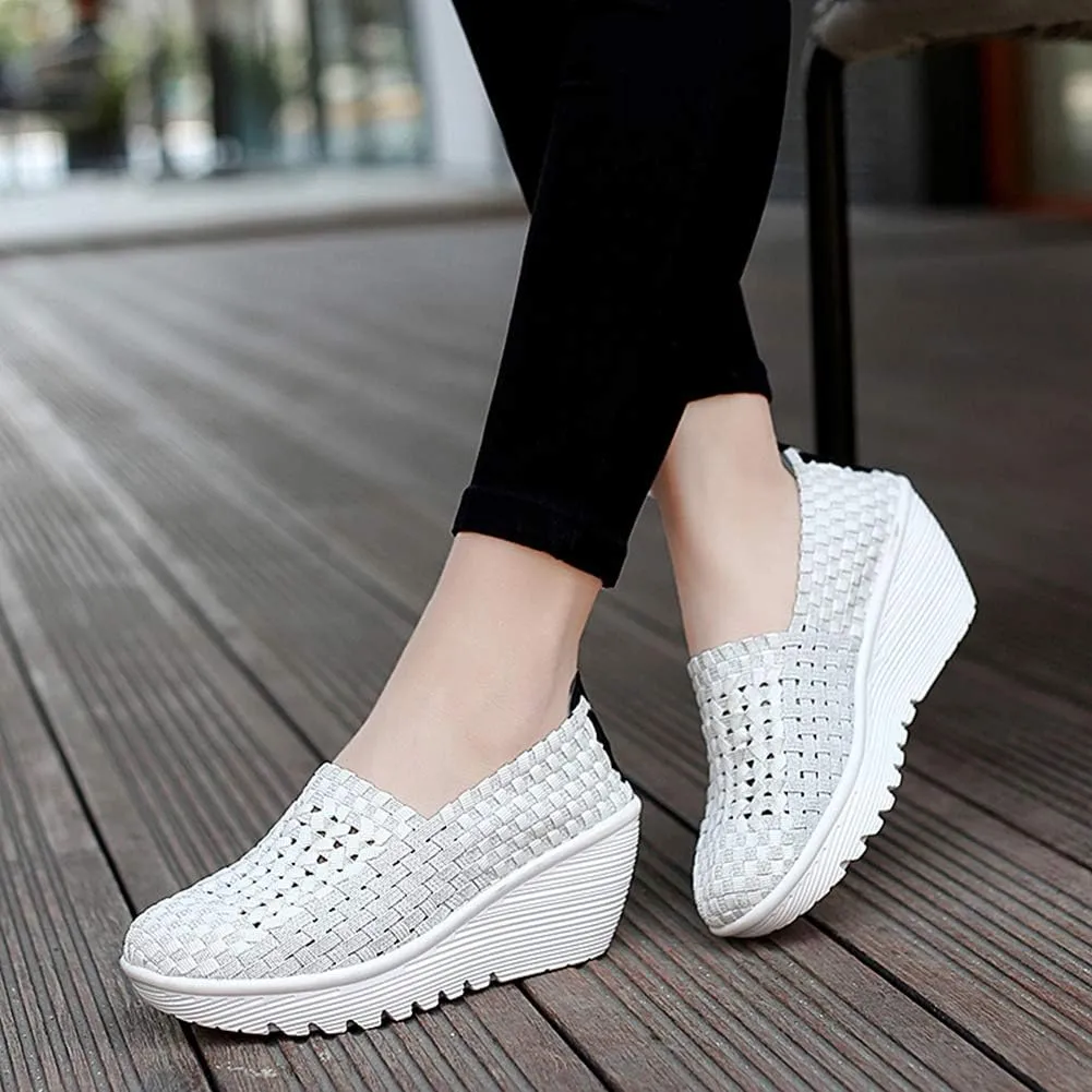 Ruiatoo Women's Platform Wedge Sandals Comfortable Walking Shoes Woven Pumps Mary Jane Shoes