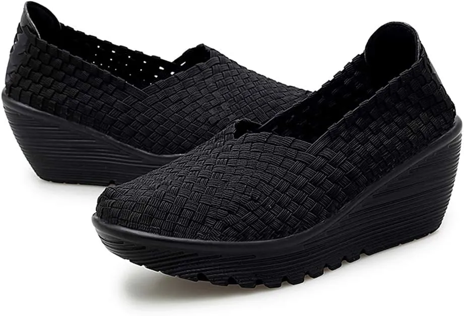 Ruiatoo Women's Platform Wedge Sandals Comfortable Walking Shoes Woven Pumps Mary Jane Shoes