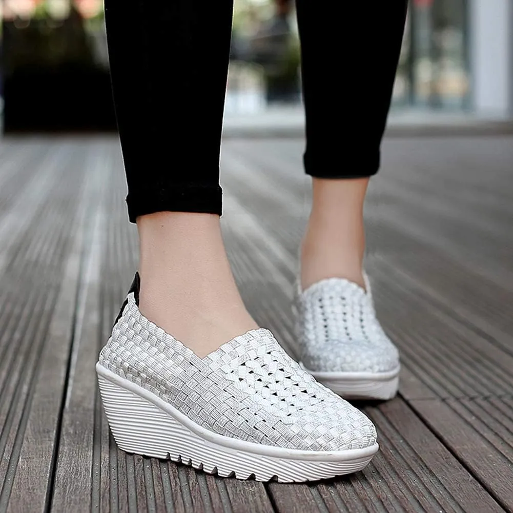 Ruiatoo Women's Platform Wedge Sandals Comfortable Walking Shoes Woven Pumps Mary Jane Shoes