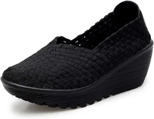 Ruiatoo Women's Platform Wedge Sandals Comfortable Walking Shoes Woven Pumps Mary Jane Shoes