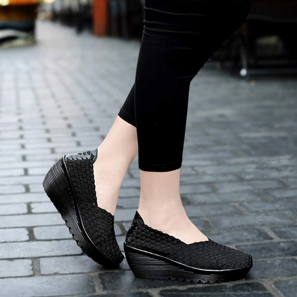 Ruiatoo Women's Platform Wedge Sandals Comfortable Walking Shoes Woven Pumps Mary Jane Shoes