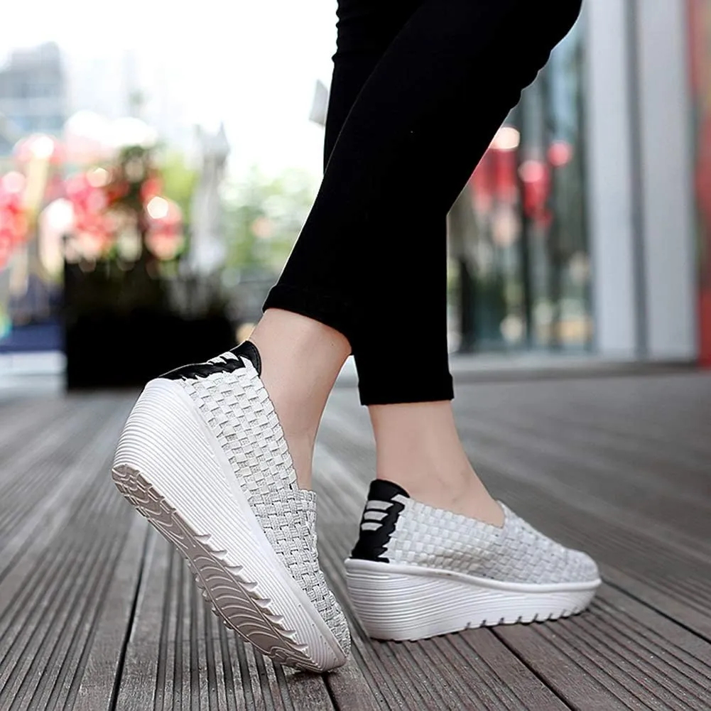 Ruiatoo Women's Platform Wedge Sandals Comfortable Walking Shoes Woven Pumps Mary Jane Shoes