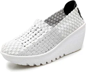 Ruiatoo Women's Platform Wedge Sandals Comfortable Walking Shoes Woven Pumps Mary Jane Shoes