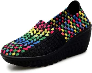 Ruiatoo Women's Platform Wedge Sandals Comfortable Walking Shoes Woven Pumps Mary Jane Shoes