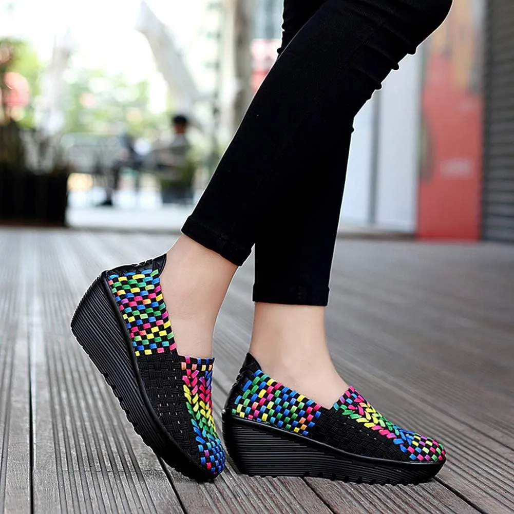 Ruiatoo Women's Platform Wedge Sandals Comfortable Walking Shoes Woven Pumps Mary Jane Shoes