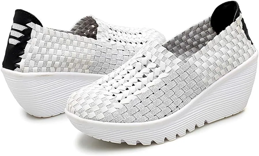 Ruiatoo Women's Platform Wedge Sandals Comfortable Walking Shoes Woven Pumps Mary Jane Shoes