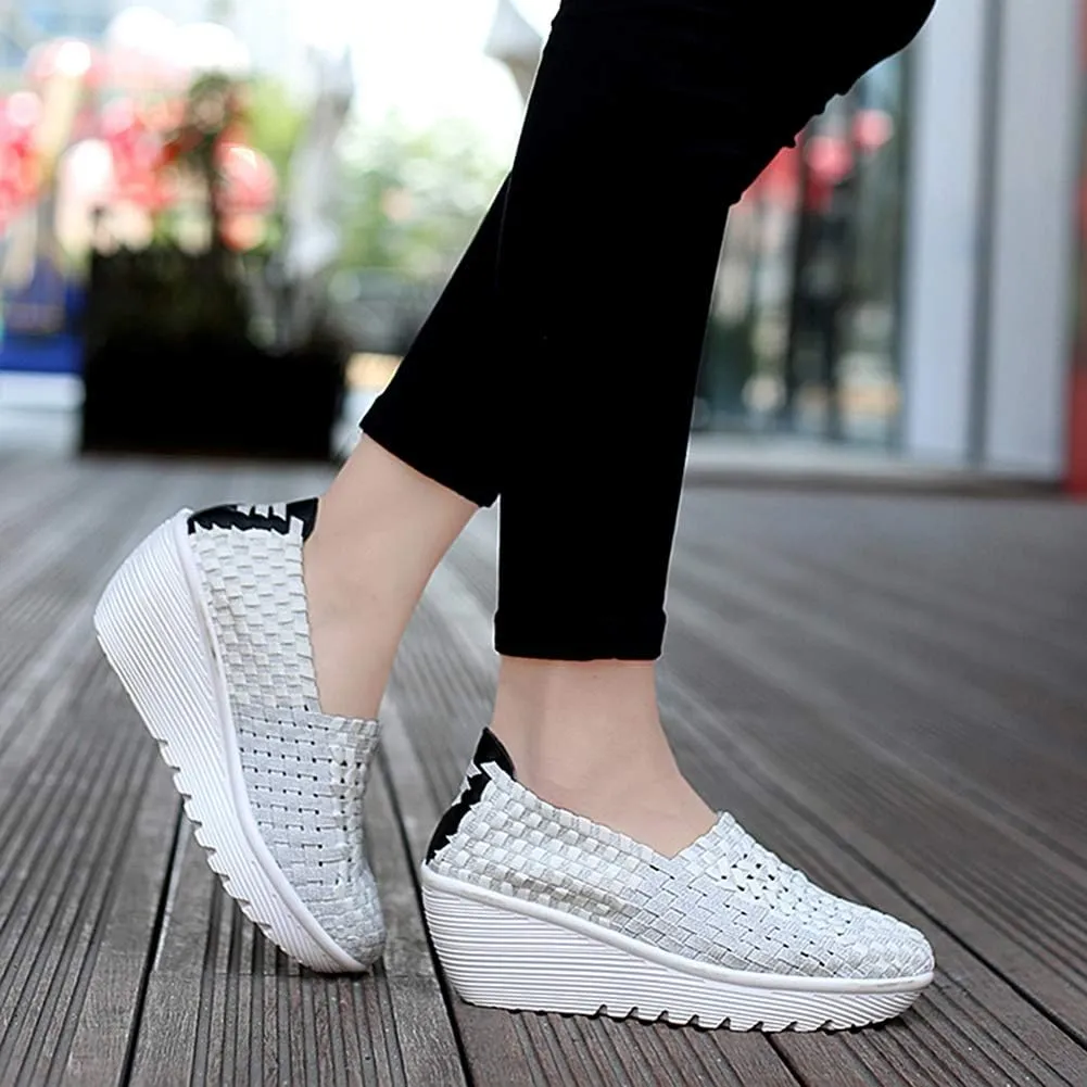 Ruiatoo Women's Platform Wedge Sandals Comfortable Walking Shoes Woven Pumps Mary Jane Shoes