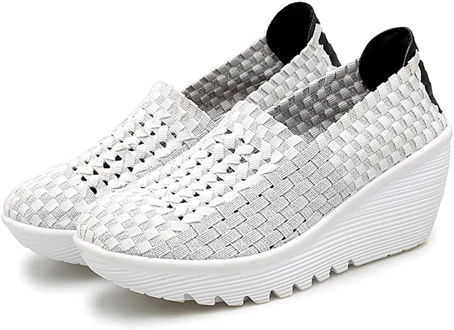 Ruiatoo Women's Platform Wedge Sandals Comfortable Walking Shoes Woven Pumps Mary Jane Shoes