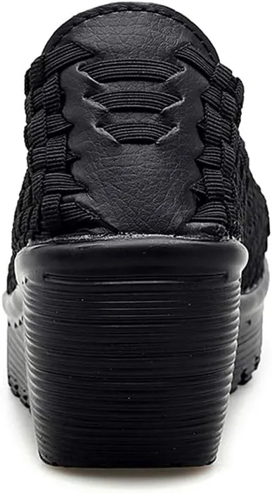 Ruiatoo Women's Platform Wedge Sandals Comfortable Walking Shoes Woven Pumps Mary Jane Shoes