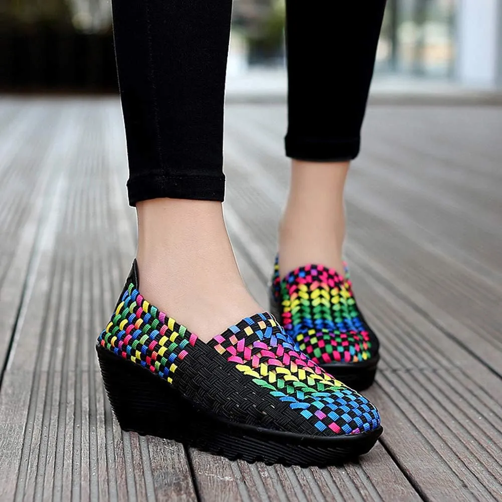 Ruiatoo Women's Platform Wedge Sandals Comfortable Walking Shoes Woven Pumps Mary Jane Shoes