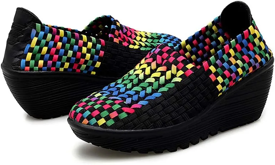 Ruiatoo Women's Platform Wedge Sandals Comfortable Walking Shoes Woven Pumps Mary Jane Shoes