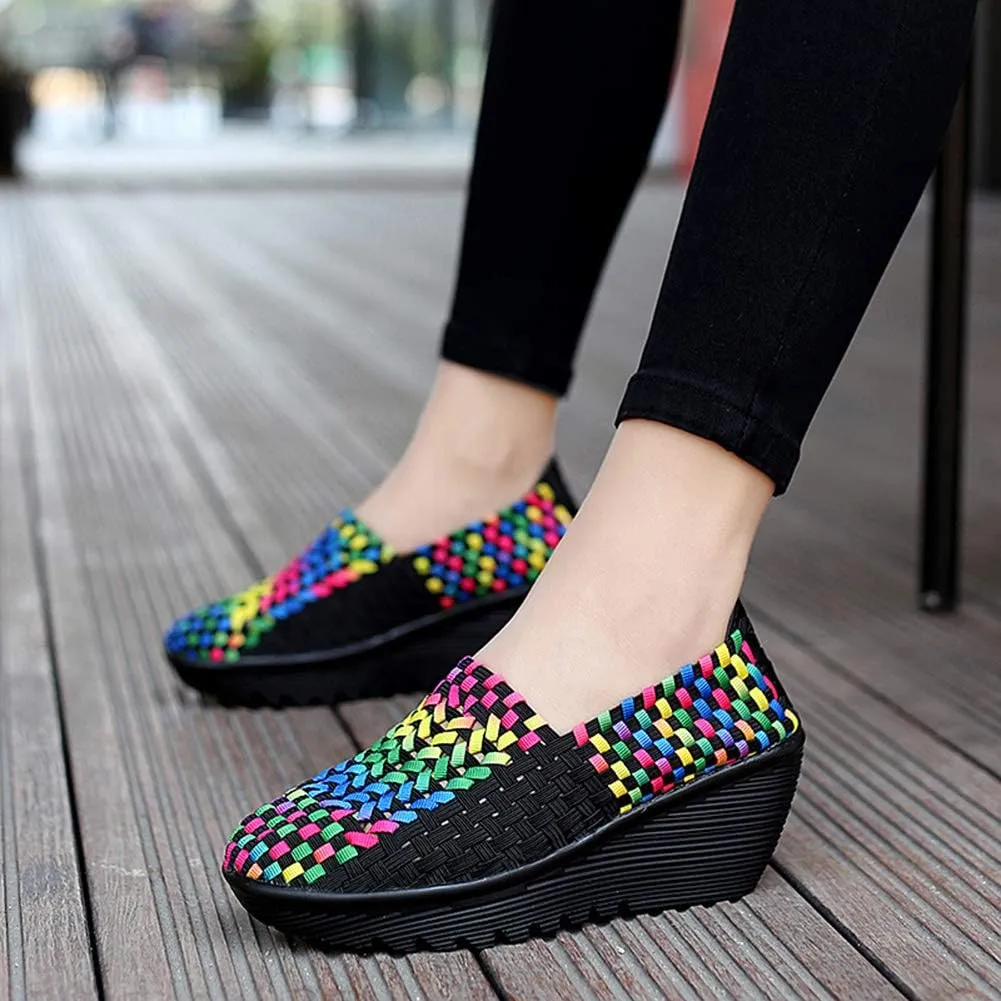 Ruiatoo Women's Platform Wedge Sandals Comfortable Walking Shoes Woven Pumps Mary Jane Shoes