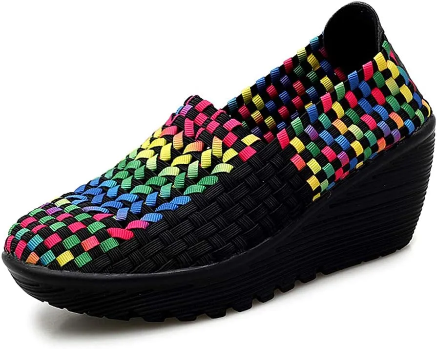 Ruiatoo Women's Platform Wedge Sandals Comfortable Walking Shoes Woven Pumps Mary Jane Shoes