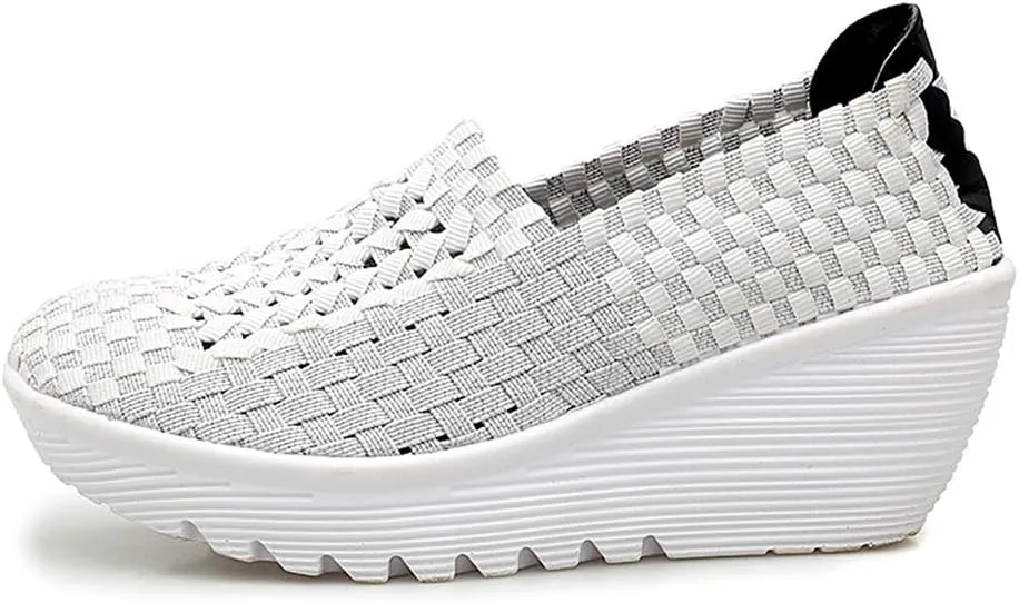Ruiatoo Women's Platform Wedge Sandals Comfortable Walking Shoes Woven Pumps Mary Jane Shoes