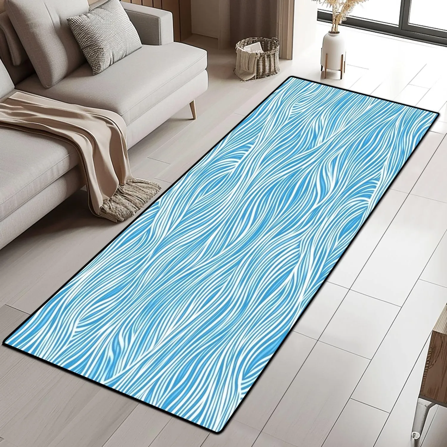 Runner Rug Washable 2x6 Abstract Blue Texture Water sea Ocean River Mountain Doodle Non-Slip Hallway Area Rug Indoor Outdoor Home Decor for Entryway Bathroom Kitchen Carpet Yoga Floor Mat