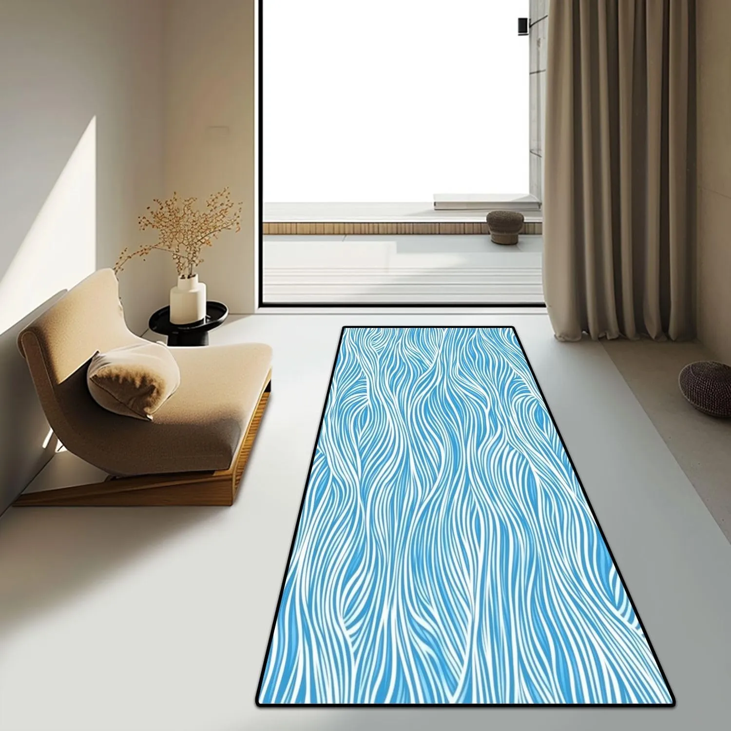 Runner Rug Washable 2x6 Abstract Blue Texture Water sea Ocean River Mountain Doodle Non-Slip Hallway Area Rug Indoor Outdoor Home Decor for Entryway Bathroom Kitchen Carpet Yoga Floor Mat