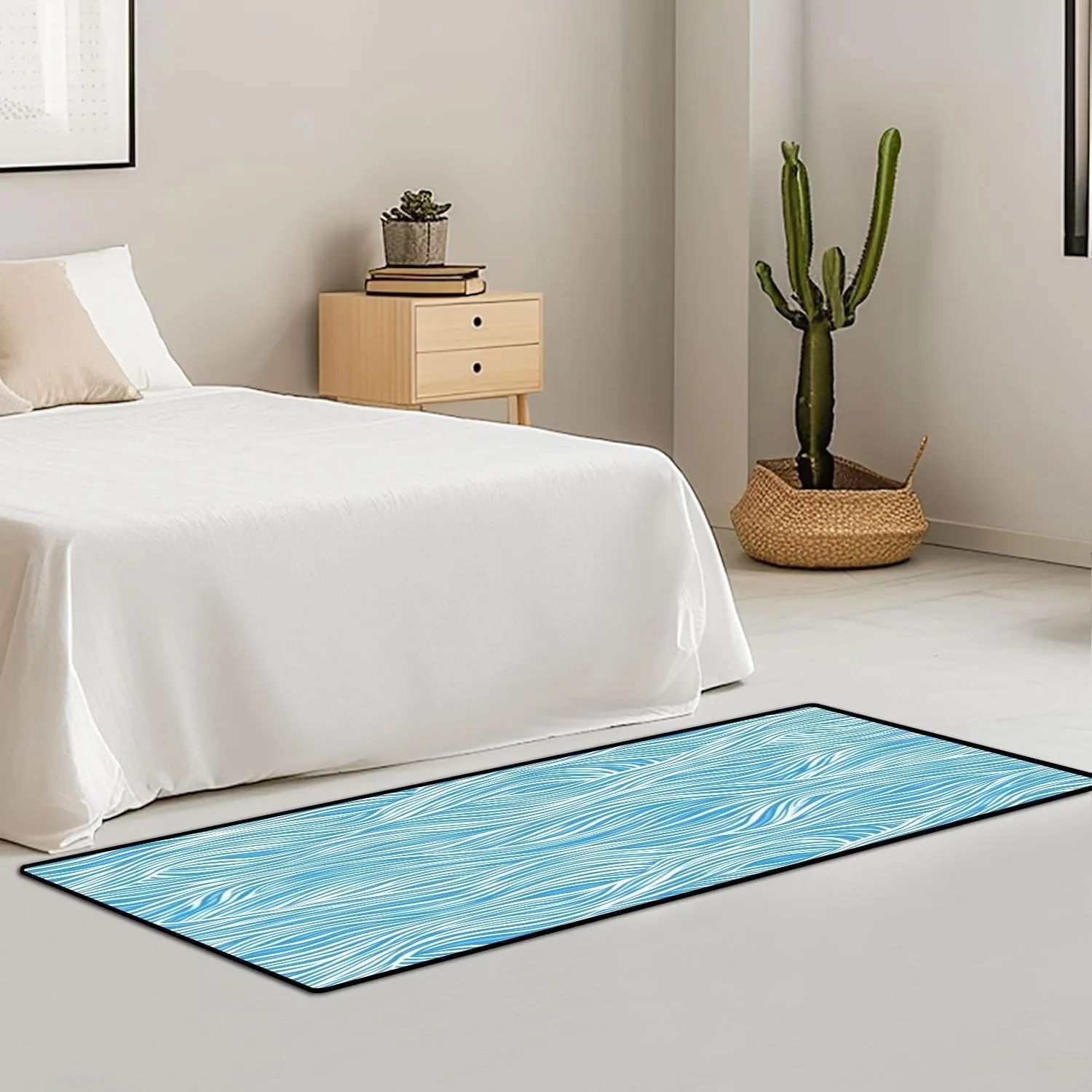 Runner Rug Washable 2x6 Abstract Blue Texture Water sea Ocean River Mountain Doodle Non-Slip Hallway Area Rug Indoor Outdoor Home Decor for Entryway Bathroom Kitchen Carpet Yoga Floor Mat