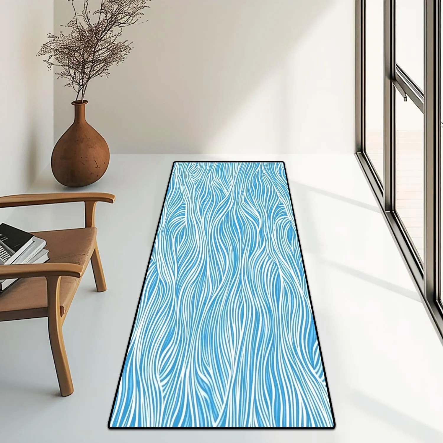 Runner Rug Washable 2x6 Abstract Blue Texture Water sea Ocean River Mountain Doodle Non-Slip Hallway Area Rug Indoor Outdoor Home Decor for Entryway Bathroom Kitchen Carpet Yoga Floor Mat