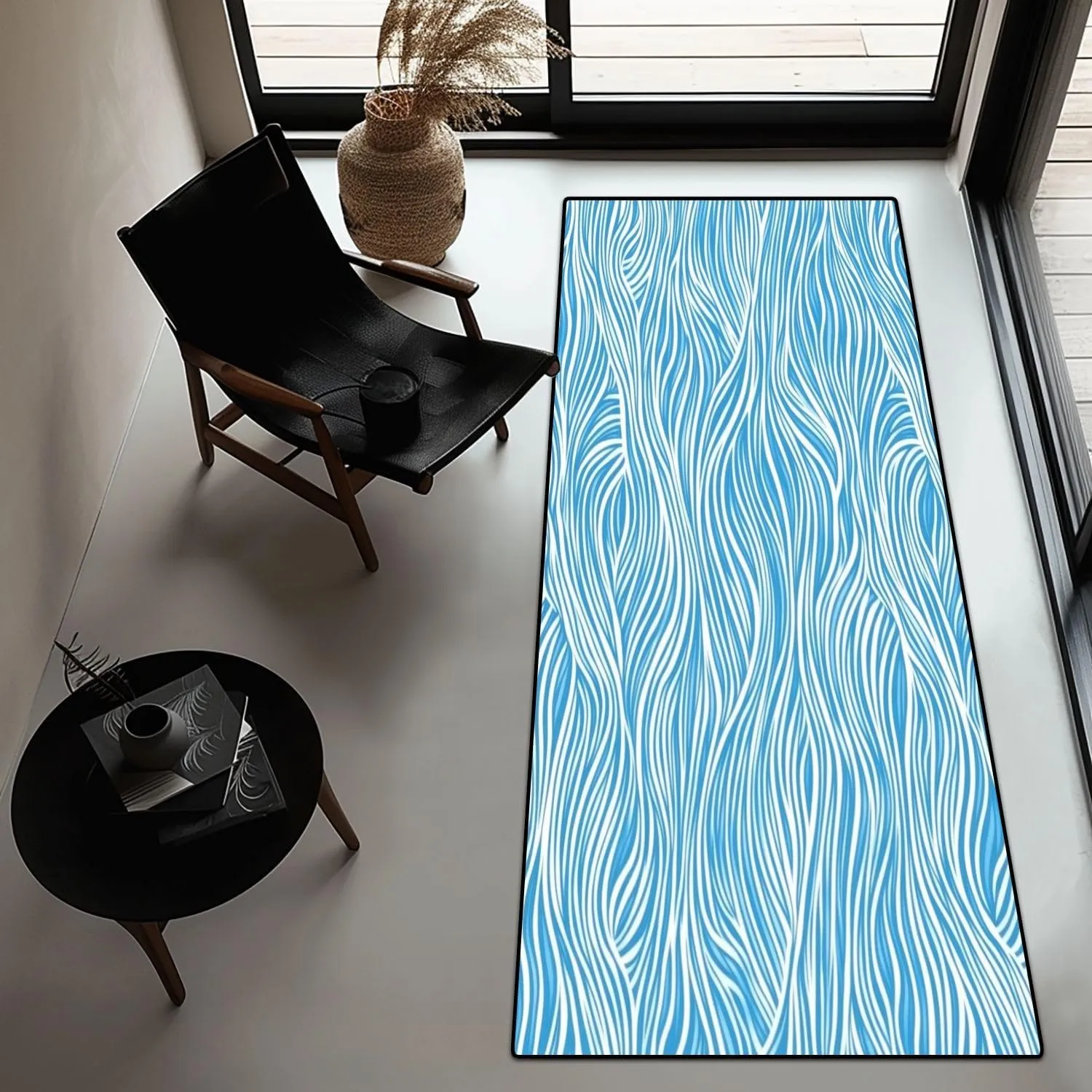 Runner Rug Washable 2x6 Abstract Blue Texture Water sea Ocean River Mountain Doodle Non-Slip Hallway Area Rug Indoor Outdoor Home Decor for Entryway Bathroom Kitchen Carpet Yoga Floor Mat