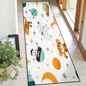 Runner Rug Washable 2x6 Kids Space Animals Space Seamless Flat Cartoon Style Non-Slip Hallway Area Rug Indoor Outdoor Home Decor for Entryway Bathroom Kitchen Carpet Yoga Floor Mat