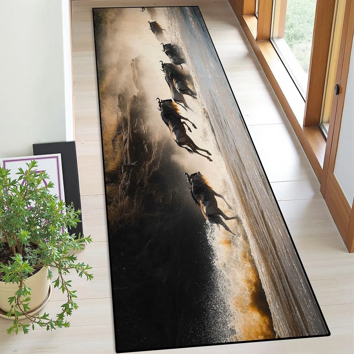 Runner Rug Washable 2x6 Wildebeest Mara River Non-Slip Hallway Area Rug Indoor Outdoor Home Decor for Entryway Bathroom Kitchen Carpet Yoga Floor Mat