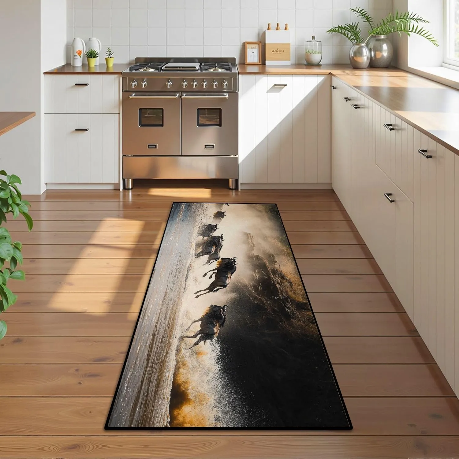 Runner Rug Washable 2x6 Wildebeest Mara River Non-Slip Hallway Area Rug Indoor Outdoor Home Decor for Entryway Bathroom Kitchen Carpet Yoga Floor Mat
