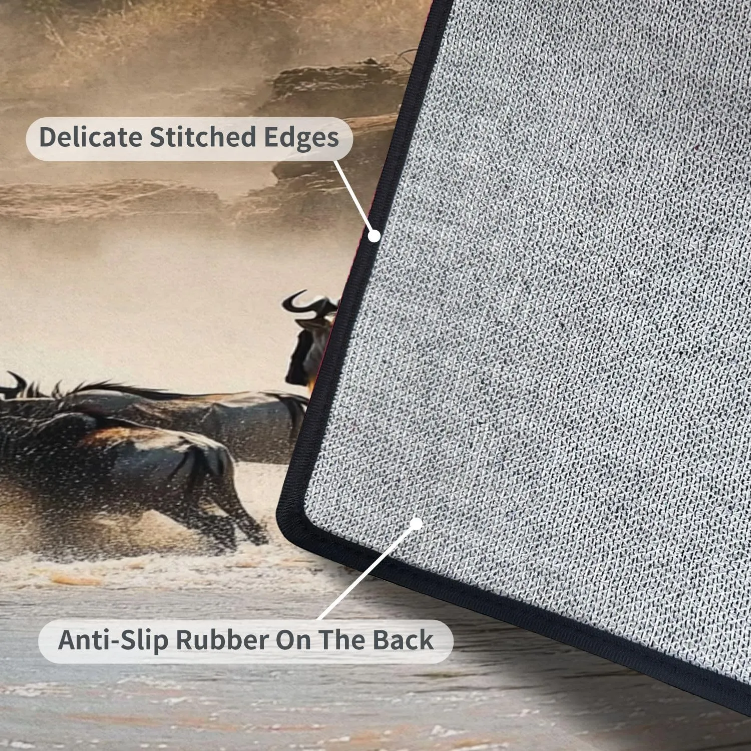 Runner Rug Washable 2x6 Wildebeest Mara River Non-Slip Hallway Area Rug Indoor Outdoor Home Decor for Entryway Bathroom Kitchen Carpet Yoga Floor Mat