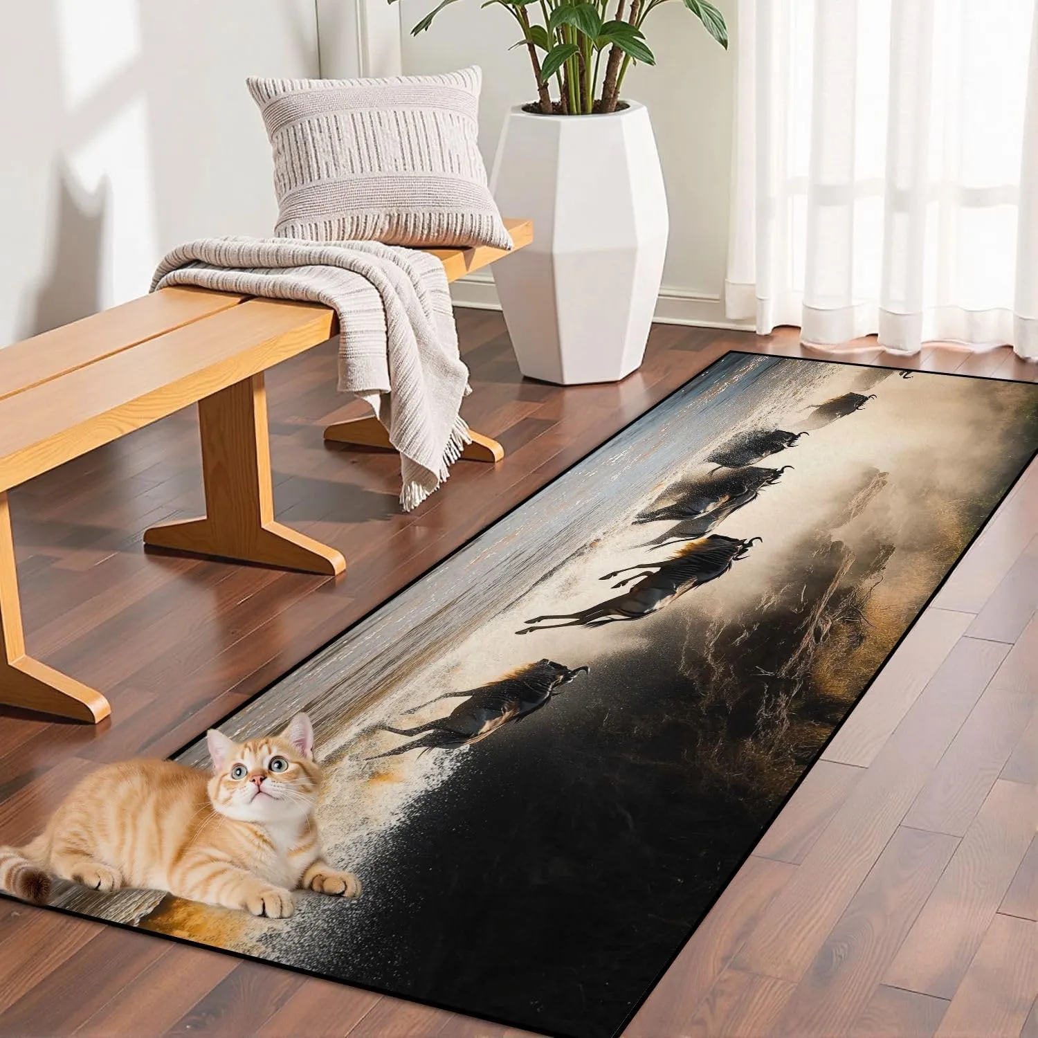 Runner Rug Washable 2x6 Wildebeest Mara River Non-Slip Hallway Area Rug Indoor Outdoor Home Decor for Entryway Bathroom Kitchen Carpet Yoga Floor Mat