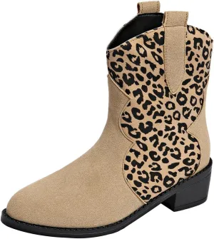 SACFOF Cowboy Boots for Women Booties Stitched Leopard Printed Ankle Cowgirl Short Western Boots