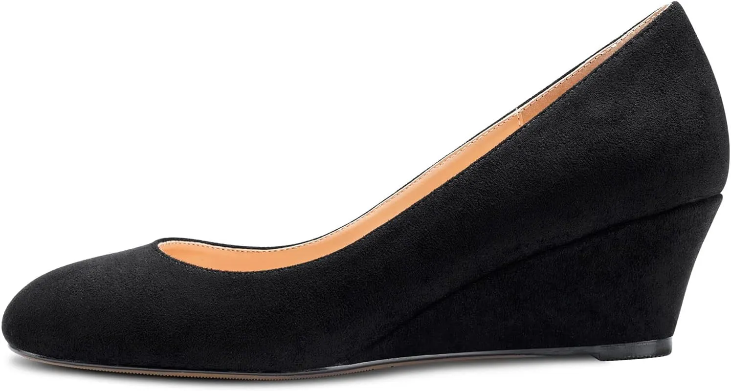 Saekcted Women's Mid-Heel Pumps Closed Round Toe Wedge Comfort Dress Pump Office 2Inch Heels Wedges Shoes
