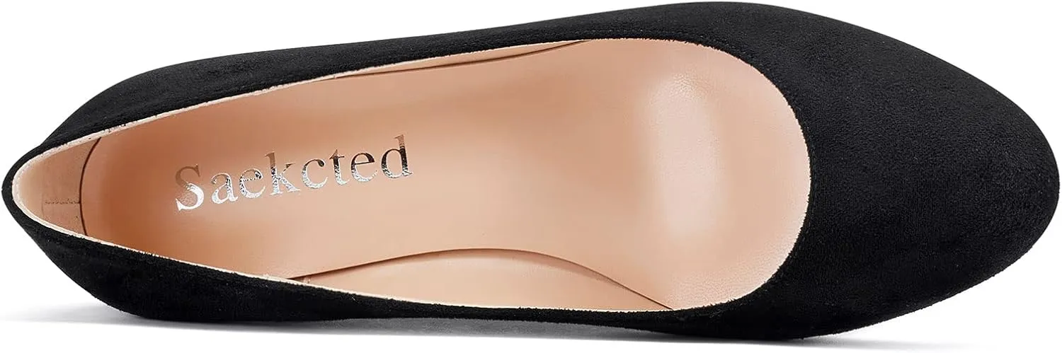Saekcted Women's Mid-Heel Pumps Closed Round Toe Wedge Comfort Dress Pump Office 2Inch Heels Wedges Shoes