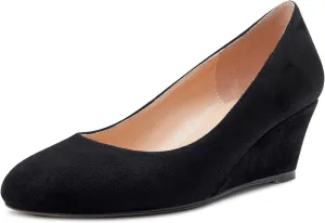 Saekcted Women's Mid-Heel Pumps Closed Round Toe Wedge Comfort Dress Pump Office 2Inch Heels Wedges Shoes