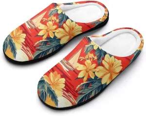 Sailboat Tropical Plants Flowers Sunset Funny Mens Slippers Lightweight Warm House Shoes Indoor Outdoor