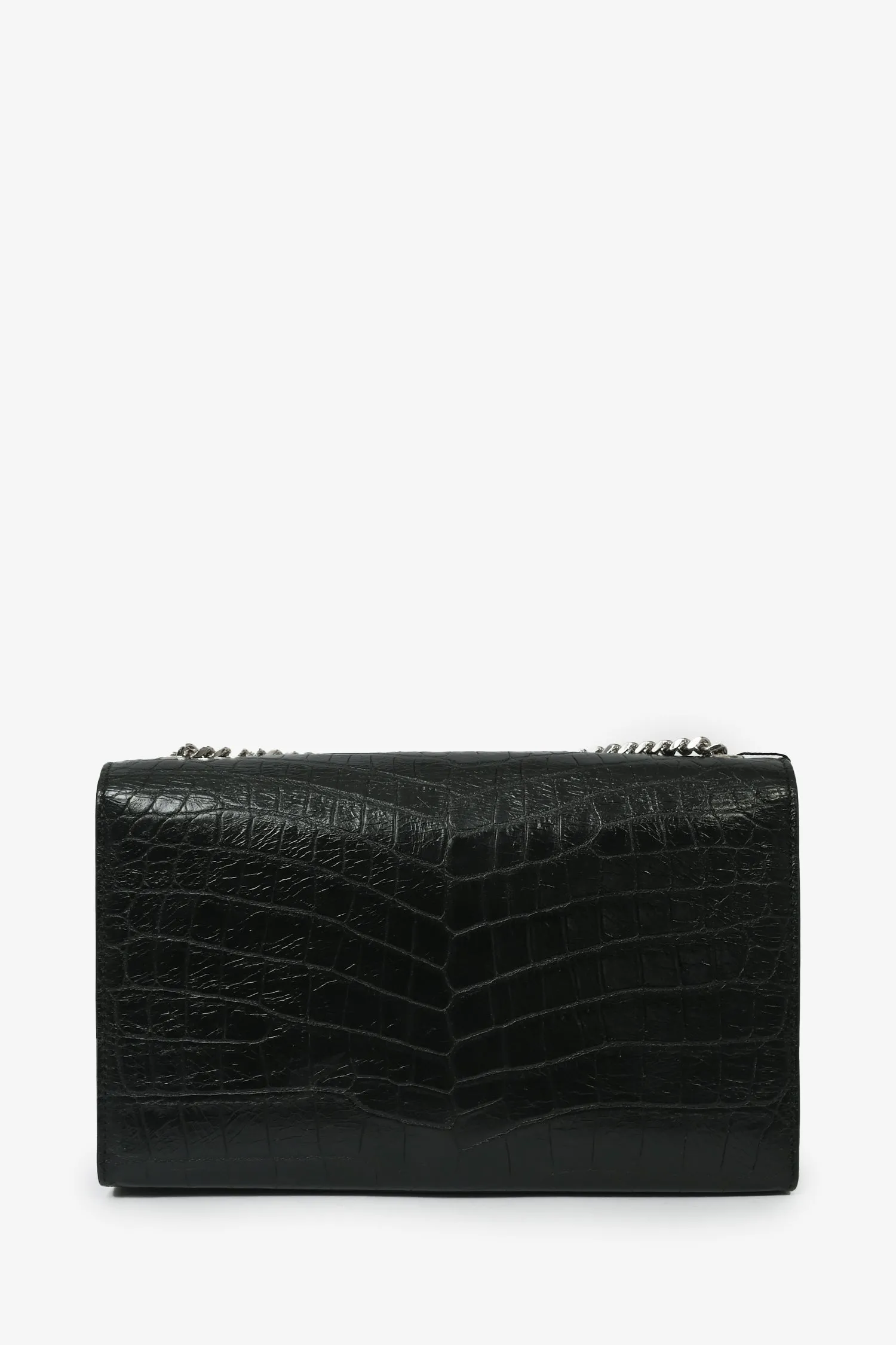 Saint Laurent 2015 Black Croc Embossed Medium Kate Crossbody