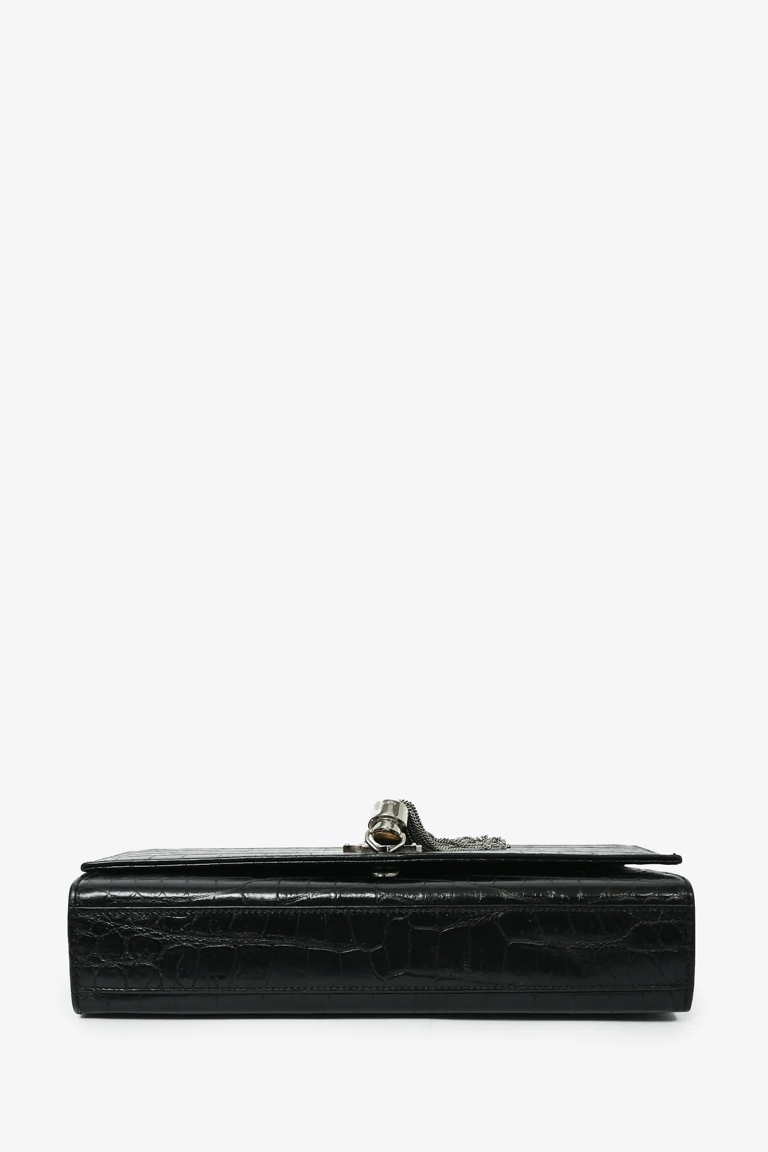 Saint Laurent 2015 Black Croc Embossed Medium Kate Crossbody