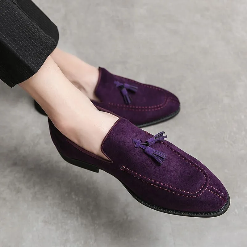 Santimon Mens Dress Shoes Tassels Suede Formal Loafers for Men Vintage Slip-on Loafer Smoking Slipper Casual Shoes