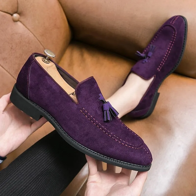 Santimon Mens Dress Shoes Tassels Suede Formal Loafers for Men Vintage Slip-on Loafer Smoking Slipper Casual Shoes