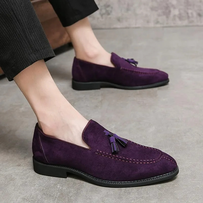 Santimon Mens Dress Shoes Tassels Suede Formal Loafers for Men Vintage Slip-on Loafer Smoking Slipper Casual Shoes