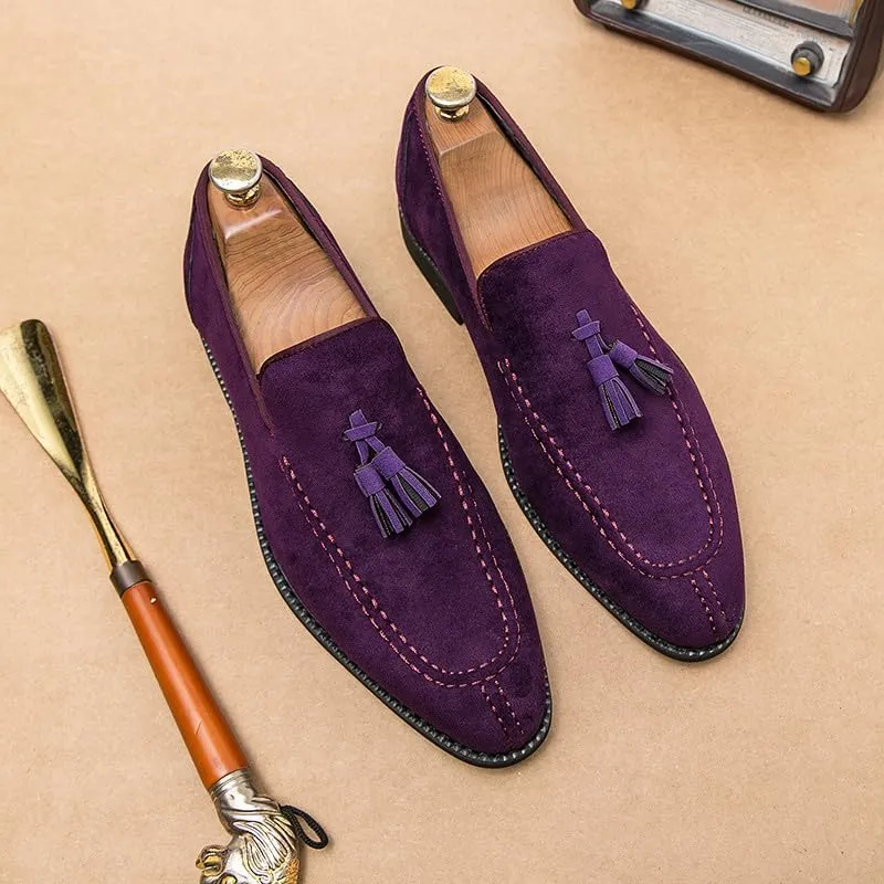 Santimon Mens Dress Shoes Tassels Suede Formal Loafers for Men Vintage Slip-on Loafer Smoking Slipper Casual Shoes