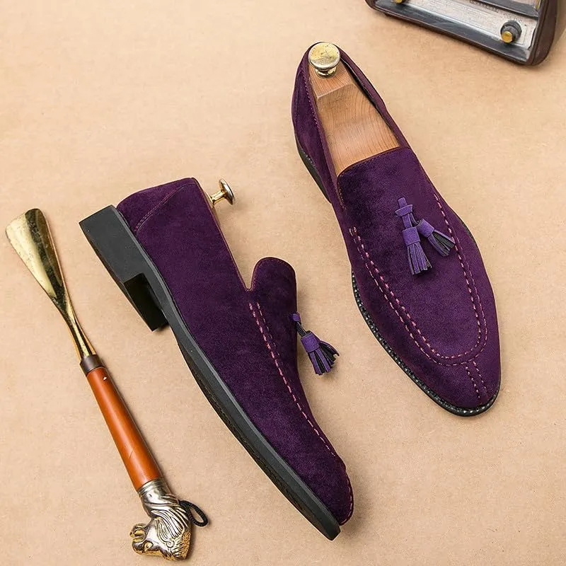 Santimon Mens Dress Shoes Tassels Suede Formal Loafers for Men Vintage Slip-on Loafer Smoking Slipper Casual Shoes