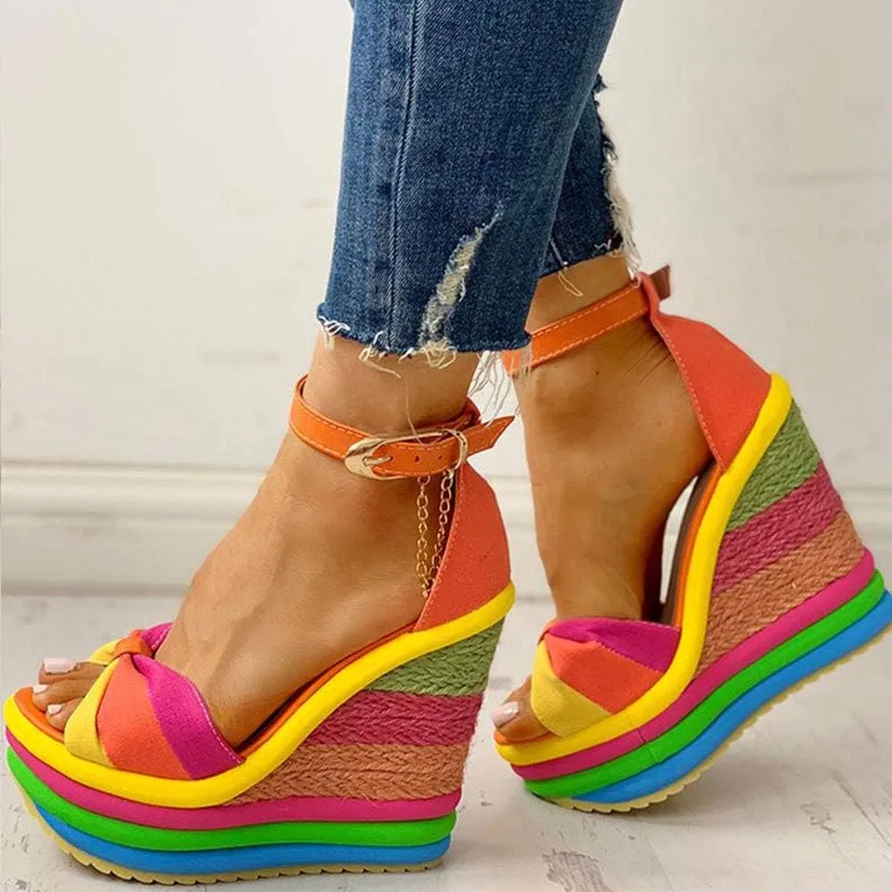 SaraIris Sandals for Women Gladiator Ankle Strap High Heel Platform Wedge Rainbow Sandals for Women