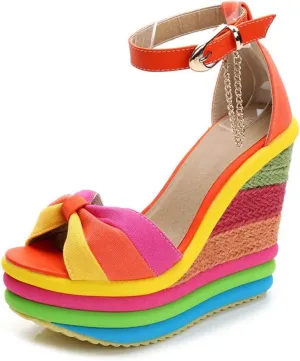 SaraIris Sandals for Women Gladiator Ankle Strap High Heel Platform Wedge Rainbow Sandals for Women