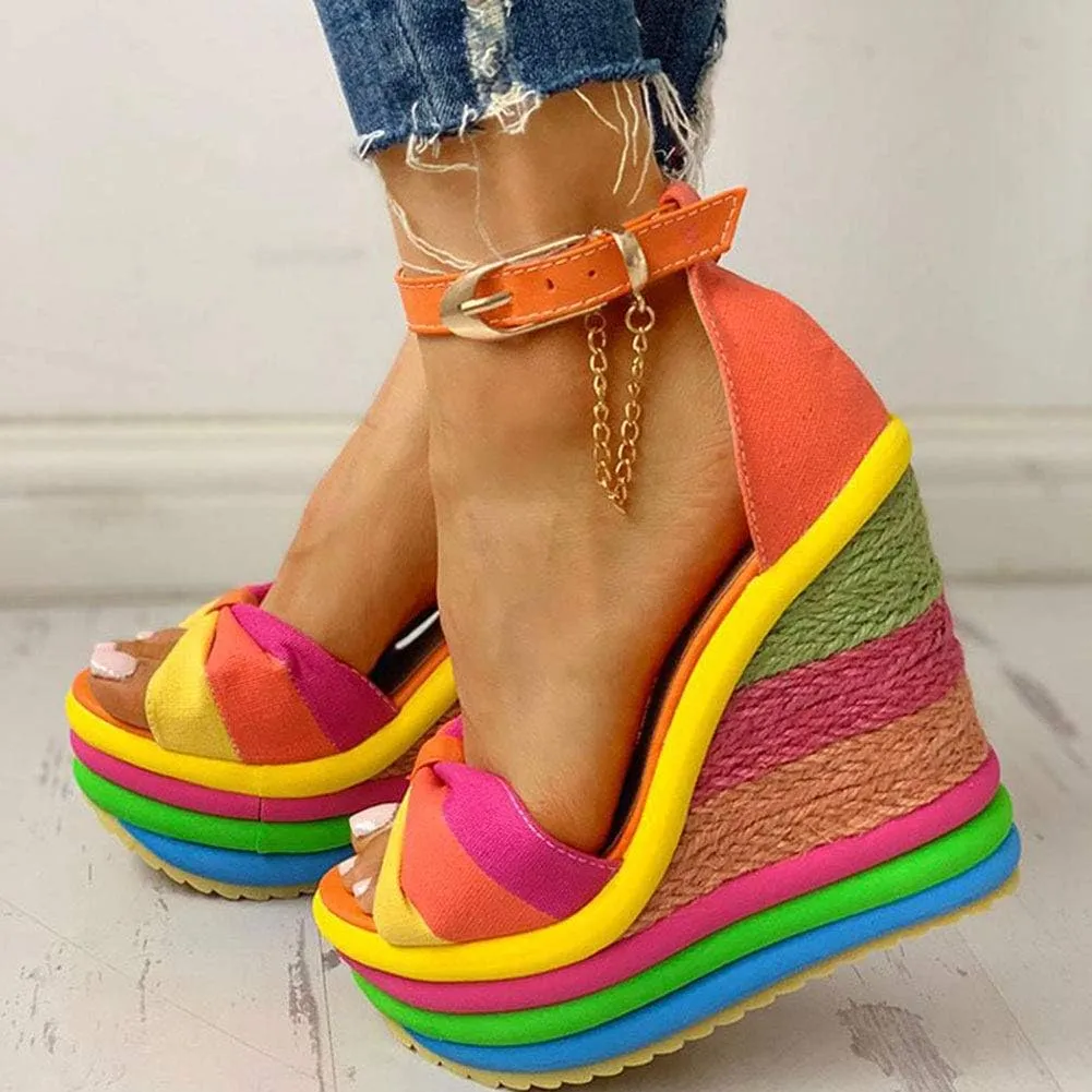 SaraIris Sandals for Women Gladiator Ankle Strap High Heel Platform Wedge Rainbow Sandals for Women